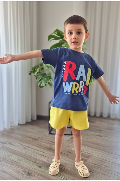 My Baby's World Navy Blue T-Shirt, Yellow Bag, Pocket Shorts and Summer Suit