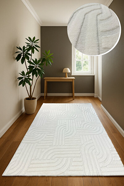 PINKIE HOME Λευκό μαλακό βελούδινο χαλί με ανάγλυφο σχέδιο, χαλί σαλονιού, χαλί κρεβατοκάμαρας, χαλί δαπέδου, χαλί κουζίνας