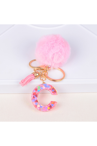 Choice سلسلة مفاتيح على شكل كرة شعر وردية اللون على شكل قلب من الترتر مكونة م...