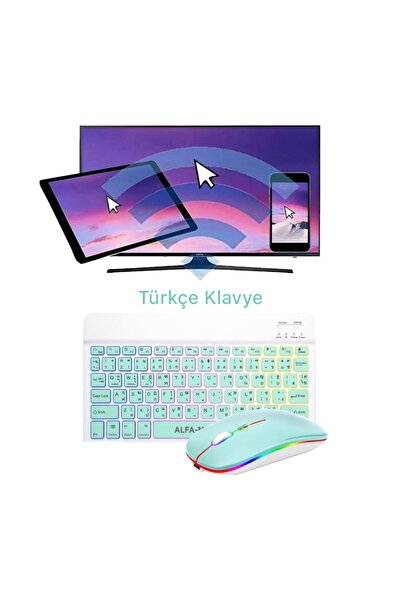 Alfa MEC Ipad 9. 8. 7. Nesil 10.2" 2021 Uyumlu Aydınlatmalı Işıklı Kablosuz Bluetooth Klavye+mouse rgb-set