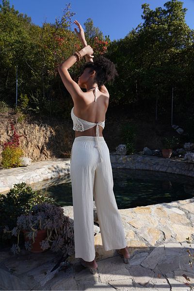 LOUP DORE Women's Bustier Waist Elastic Muslin Pants Suit