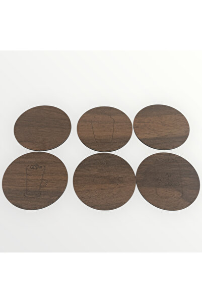 İKAN İkan Patterned Wooden Coasters-6 Pieces