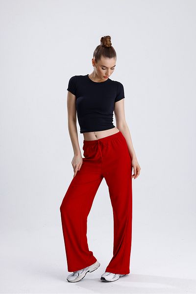 FV Bürümcük Fabric Wide Leg Women's Elastic Waist Palazzo Trousers