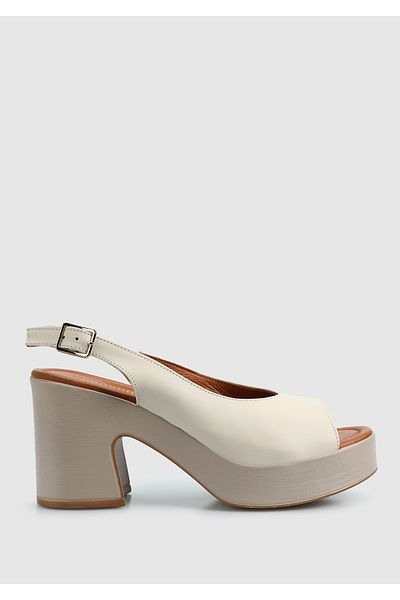 Provoq Ecru Leather Women's Heeled Sandals