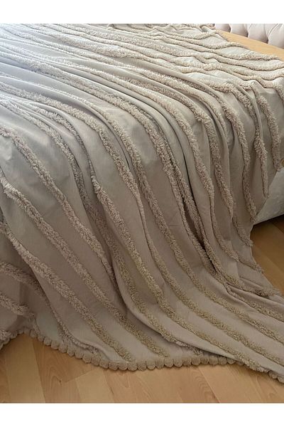 Zeren Home Cotton Bedspread, Pompom A(Port) Detail Double 240X260 cm