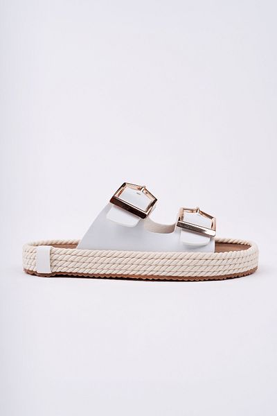 meyra'nın ayakkabıları Women's White Orthopedic Sole Double Buckle Straw Slippers