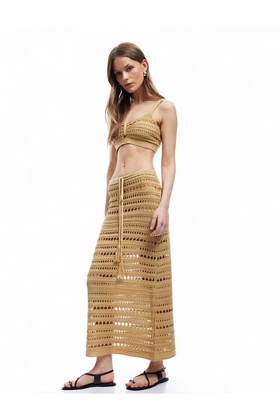 Koton Half Lined Lace up Waist Long Crochet Pencil Skirt
