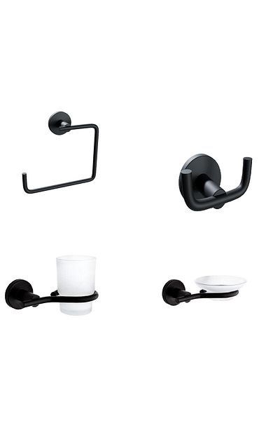 Zethome Nero Black 4 Piece Stainless Wall Mounted Square Towel Holder-Tissue Holder-Soap Dispenser-Toothbrush Holder Set