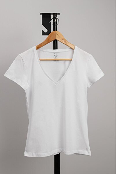 gosquns Organik Pamuklu V Yaka Kadın T-shirt