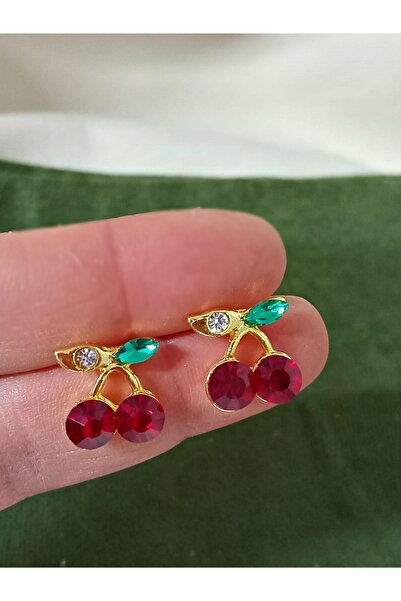mos&more Gold Taşlı Kiraz Küçük Kadın Küpe