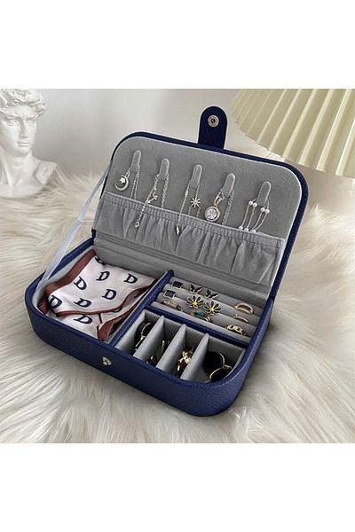 Choice Blue Portable PU Leather Travel Jewelry Organizer Box Storage Case Earring Ring Necklace Jewelry Sto