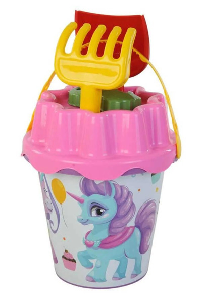 abnturk Orta Boy 5 Parça Unicornlu Kız Çocuk Plaj Deniz Kum Kova Seti Kürek T...