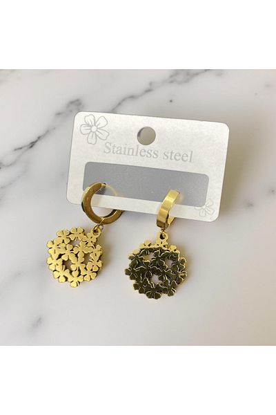 FM Elegant Flower Motif Gold Color 316L Stylish Design Steel Earrings