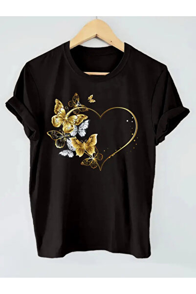 l'eivor Zlatno srce leptir Štampano ženska kaki zelena T-shirt