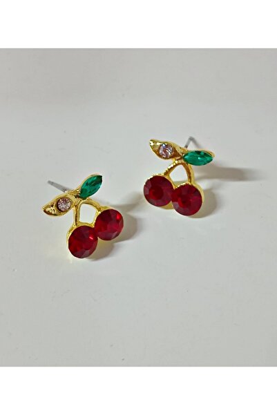 mos&more Gold Taşlı Kiraz Küçük Kadın Küpe