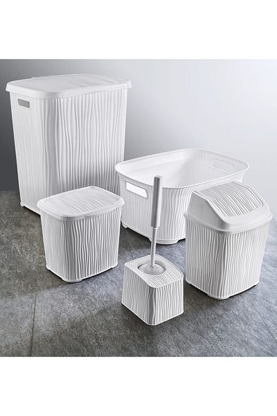 DNG STORE Wavy 5 Piece Bathroom Set Dirty Laundry Basket Detergent Dispenser Dustbin Clean Laundry Basket
