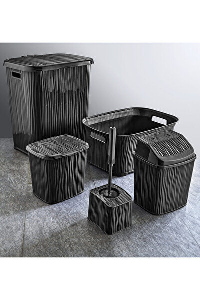 DNG STORE Set de baie ondulat din 5 piese Coș pentru rufe murdare Recipient pentru detergent Coș pentru gunoi Coș pentru rufe curat