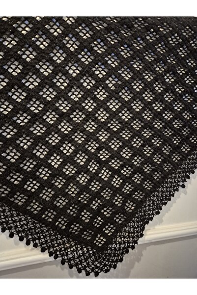 ATÖLYE MİLLA Black Square Puppy Knitted Shawl