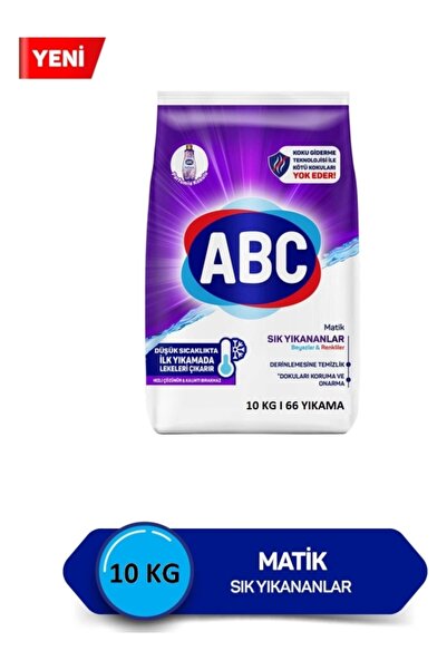 ABC Matik Toz Deterjan 10 Kg Sık Yıkananlar Beyaz Ve Renkliler 66 Yıkama