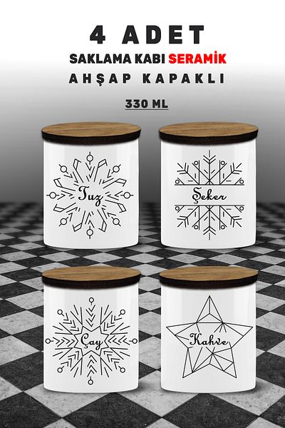 yeditepe hayat Set of 4 - Salt Tea Sugar Coffee Storage Container - Spice Jar Set - 4 Storage Containers - 4Lümodel6
