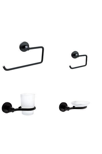 Zethome Nero Black 4 Piece Stainless Wall Mounted Solo Paper Towel Holder-Tissue Holder-Soap Holder-Toothbrush Holder Set