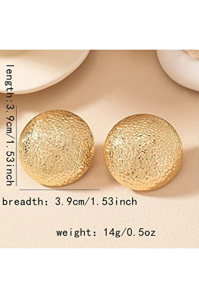 HDCreativeDesign 1 Pair Vintage Style Gold Textured Geometric Round Nails Guaranteed Stainless Steel Earrings