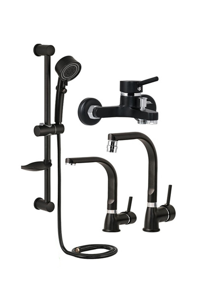 BF BLACKFİT Siyah Sürgülü Duş Seti Pervaneli Duş Başlığı Duş Bataryası Delta ...