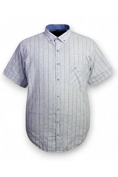 tambattal Large Size Short Sleeve Poplin Linen Shirt Plaid Suitable for 120Kg-165Kg
