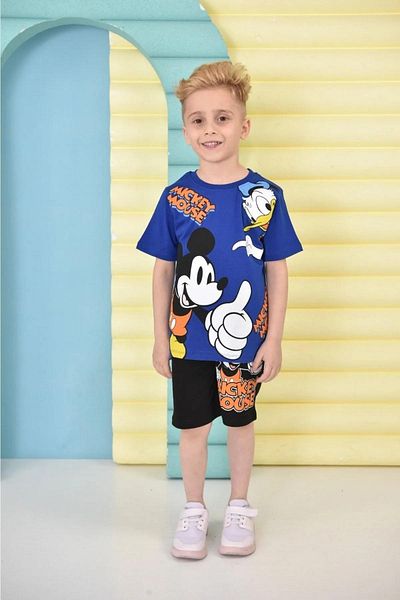 LİLLYPİCCA Set de pantaloni scurți din 2 piese din bumbac pieptănat cu model Mickey pentru băiat