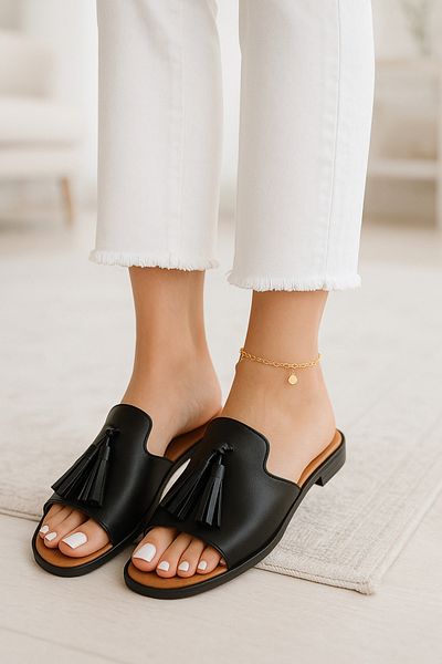 Lurji Women's Tassel Detailed Daily Summer Comfortable Slippers