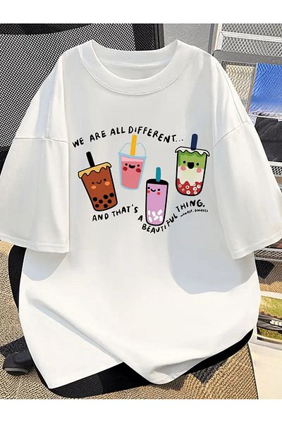 PENTHİLUS Men's Pure Cotton Short Sleeve T-Shirt Milk Tea Printing