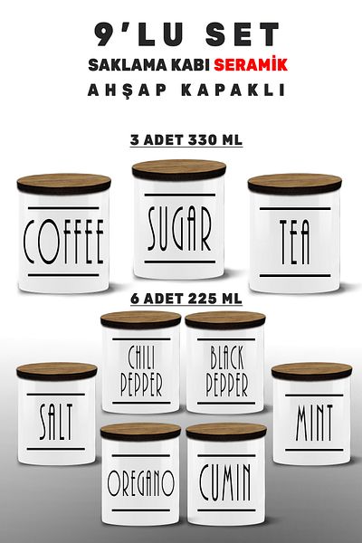 yeditepe hayat 9 Pieces Spice Jars Set Complete Set - 6 Small and 3 Large Size Storage Containers