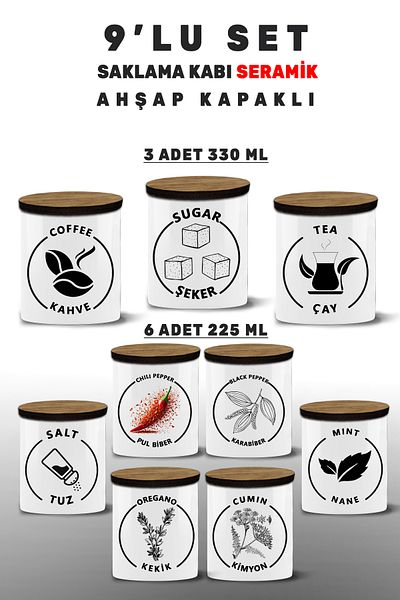 yeditepe hayat 9 Piece Spice Rack Set - 6 Small, 3 Large Size Storage Box Set