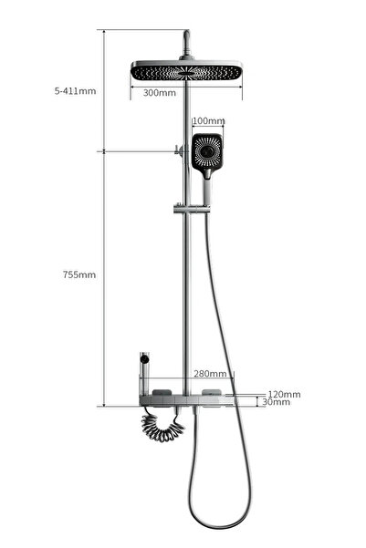 BF BLACKFİT Piyano 5 Fonksiyonlu Siyah Robot Duş Seti - Piano Tepe Yağmur Duş...