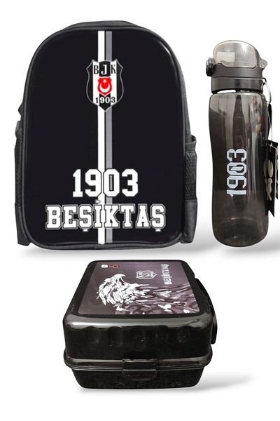 Beşiktaş Licensed Kindergarten Bag 1903 500ml Water Bottle and Nutrition Container Eagle Printed 3-Piece School Set