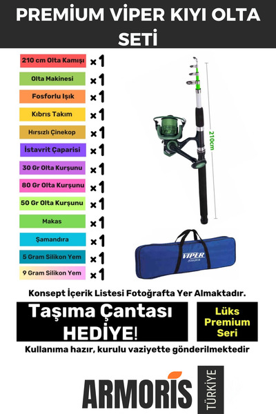 Armoris Yeni Nesil Şık Taşıma Çantalı Hazır Kurulu Balık Viper Kıyı Olta Seti...