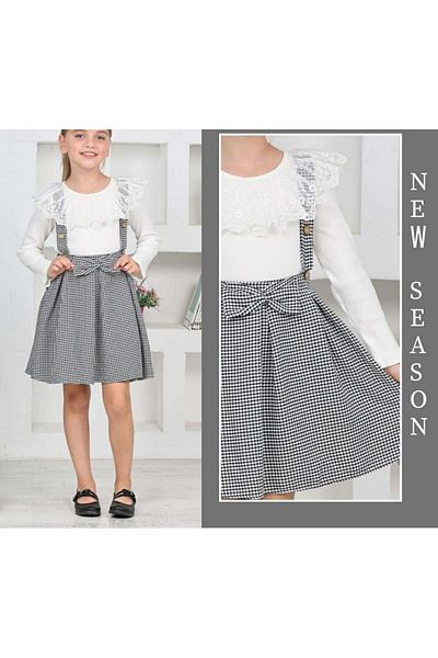 tutasteegiyim Bow Houndstooth Gilet Skirt Suit Girl