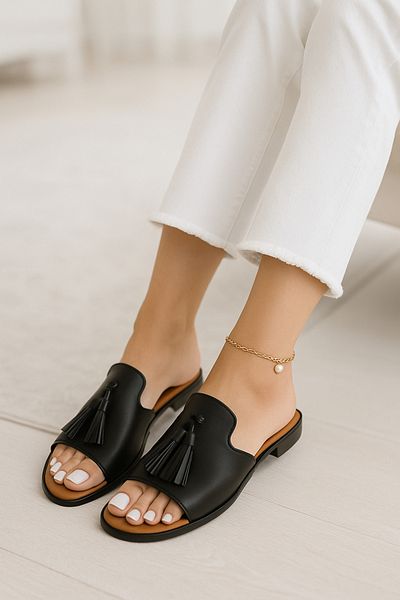 Lurji Women's Tassel Detailed Daily Summer Comfortable Slippers