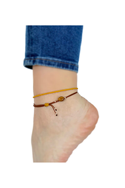 Atölye Merdiven Kaplangözü Taşlı 2'li Kahverengi Sallantılı Halhal Kombin Kir...