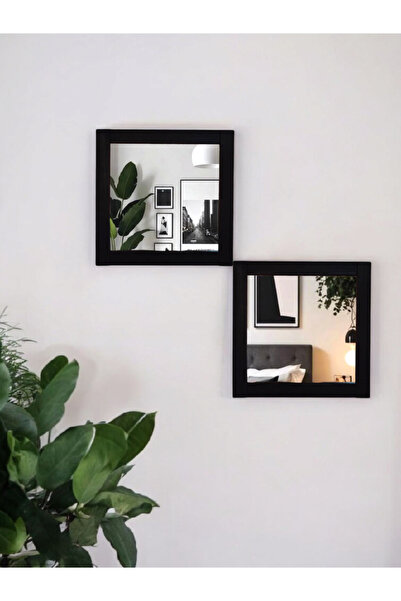 MİRRORSS Ayna Siyah dekoratif aynalar kare dekor ayna 35 X 35 (2 adet)