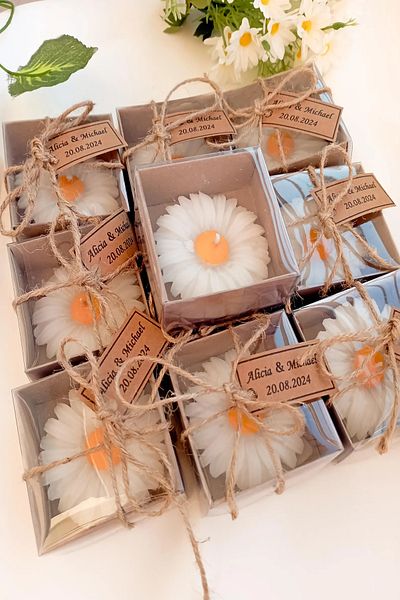 ERSE HOME 20 Pieces of Daisy Candle in Kraft Box, Wedding, Engagement, Promise, Henna, Birthday