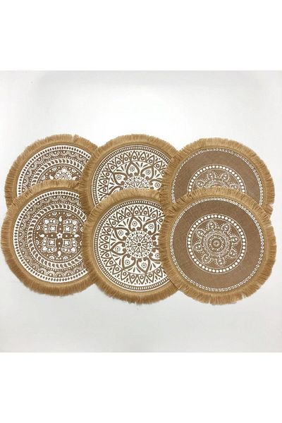 DUTRIEUX 6PCS No. 2 4pcs/6pcs Natural Vintage Jute Woven Placemats Bohemian Style Party Party Decoration Hang