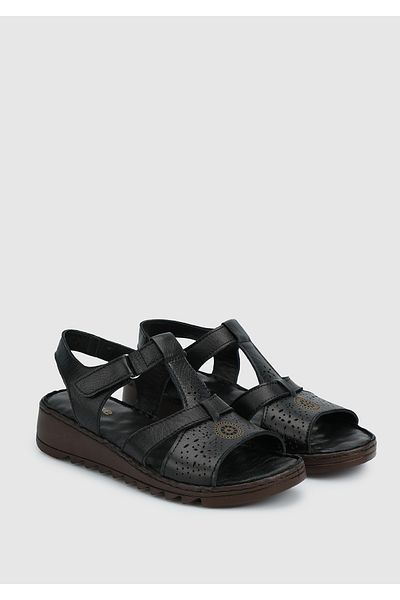 Eclipse Black Leather Women's Comfort Sandals