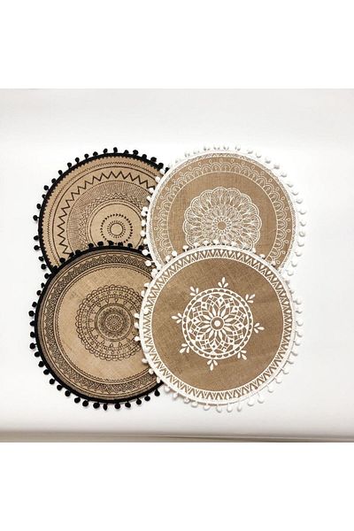 DUTRIEUX 4PCS No. 1 4pcs/6pcs Natural Vintage Jute Woven Placemats Bohemian Style Party Party Decoration Hang