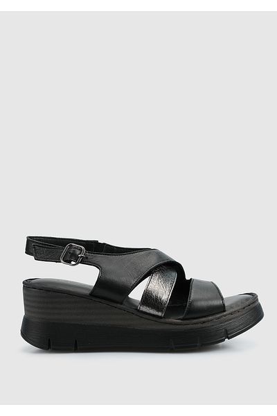 Eclipse Black Leather Women's Heeled Sandals
