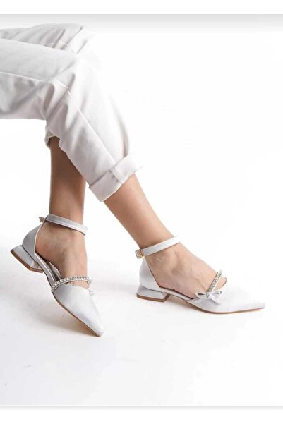 HMS moda Kadın Abiye Saten Yandan Kumaş Fiyonk Ve Üsten Elmas Şeritli