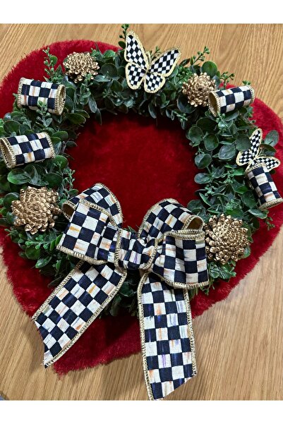 Marrone Orjnal Mackenzie Childs Kurdele Damalı Kurdele Kelebek Kapı Süsü 35 cm