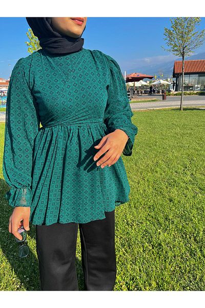 DİLEKBUTİK Green Chiffon Kisa Tunic