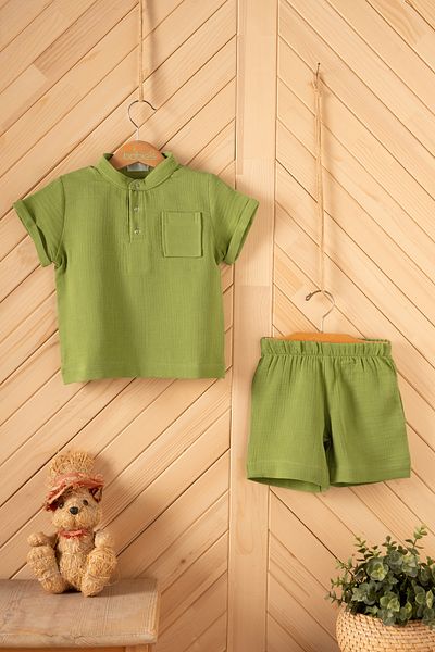 Montisu 100% Cotton Muslin, Baby Boy Set, 2 Piece (T-shirt + Shorts)