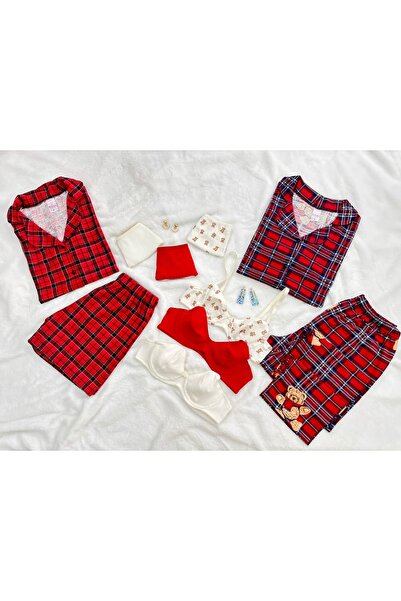 İNKO İÇ GİYİM 10-комплектний різнокольоровий піжамний комплект з бавовняним б...